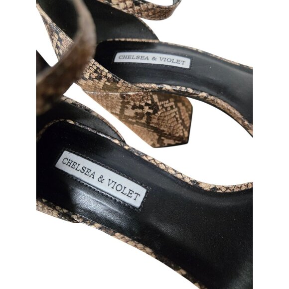 Chelsea & Violet Tara Womens Size 8 Snake Print Ankle Strap Peep Toe Sandals - Picture 5 of 8